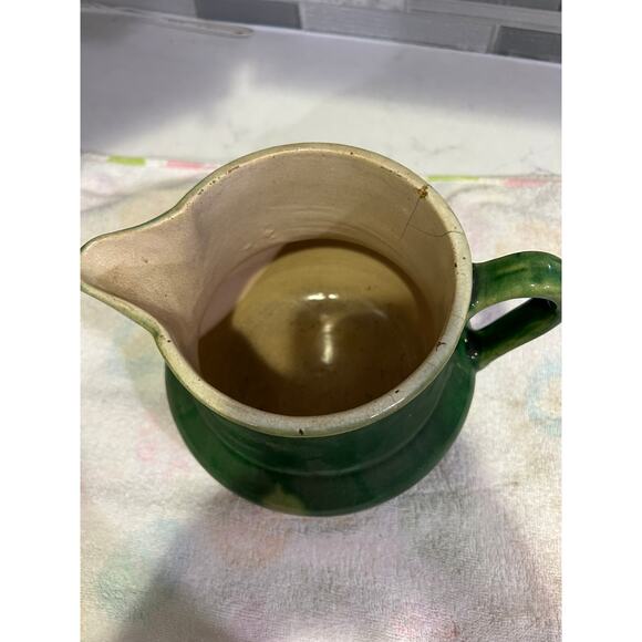 Primitive McCoy Batter Pitcher Ring-waer Jug Green Vintage - Picture 2 of 9